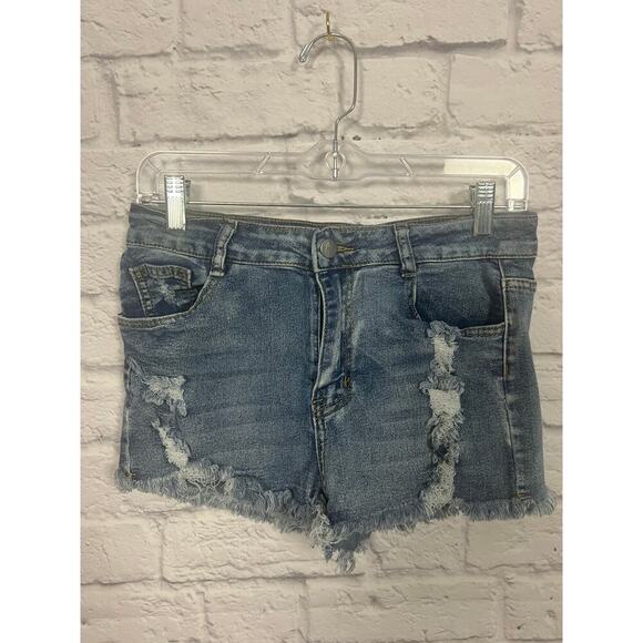 None and/or Unknown Pants - Light Wash Distressed Denim Jean Shorts - Size Medium